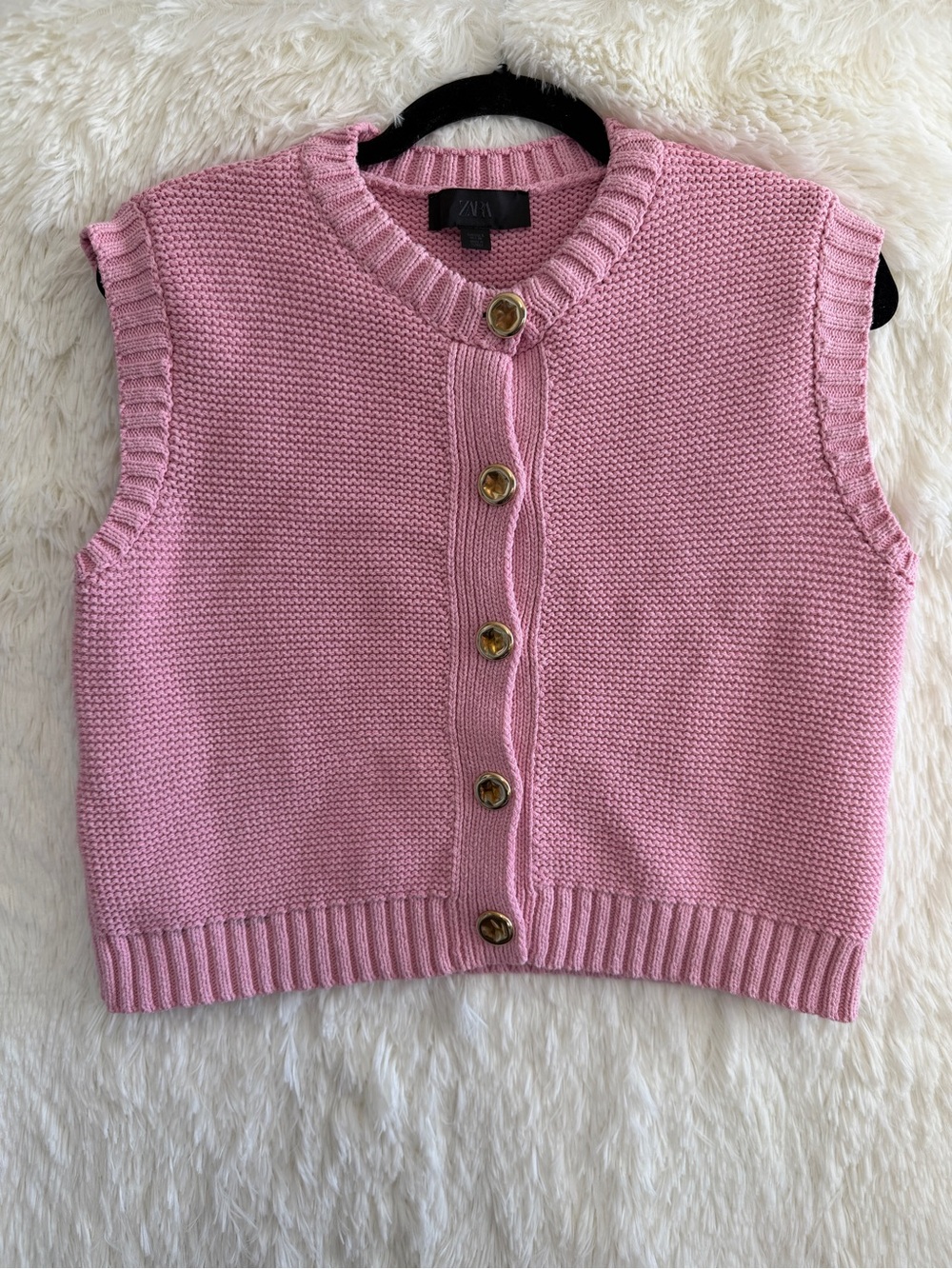 Zara Womens Preppy Button Front Knit Sweater Vest S Pink Academia Cottagecore